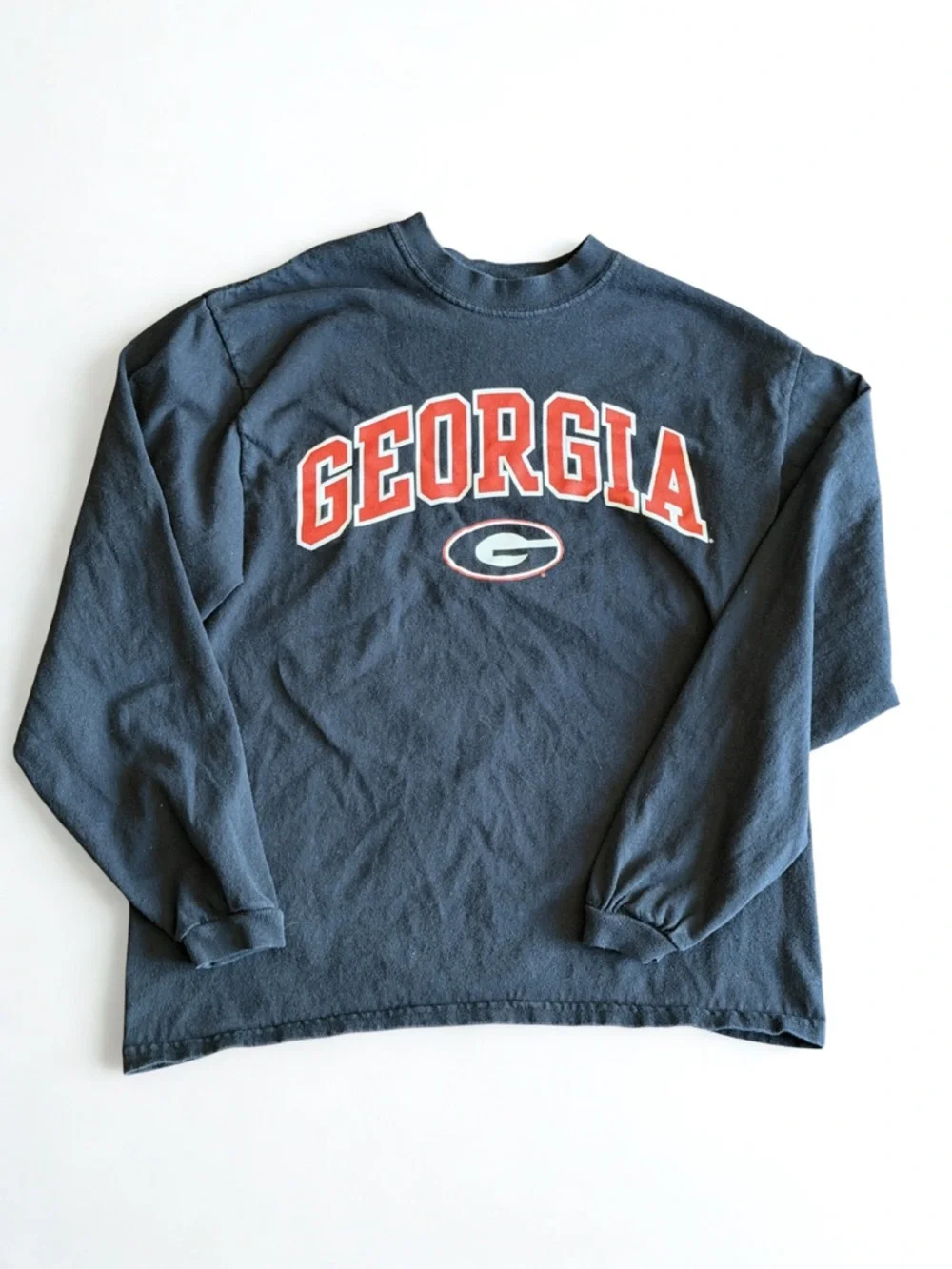 Georgia Arch Logo Long Sleeve Crewneck - Navy with Red/White - Picture 1 of 6